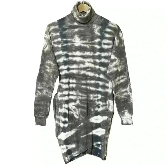 Young Fabulous & Broke Tie-Dye Turtleneck Sweater Dress XS Grey Boho-Chic NWT - Picture 1 of 14